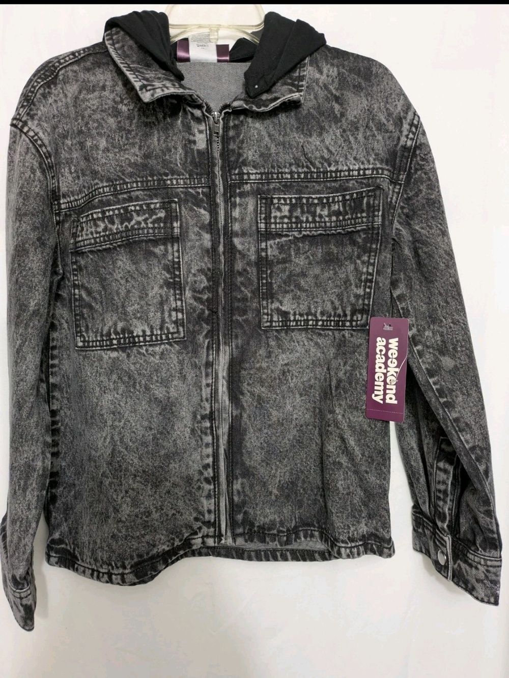 Weekend Academy Acid Wash Zip-Front Jacket with Hood - Black/Grey